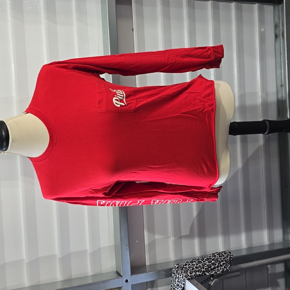 Pink By Victoria' Secrets Red Long Sleeve Pocket T-shirt Size XS